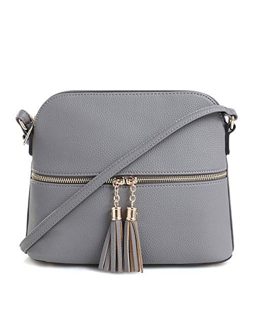 SG SUGU Lightweight Medium Dome Crossbody Bag with Tassel | Zipper Pocket | Adjustable Strap