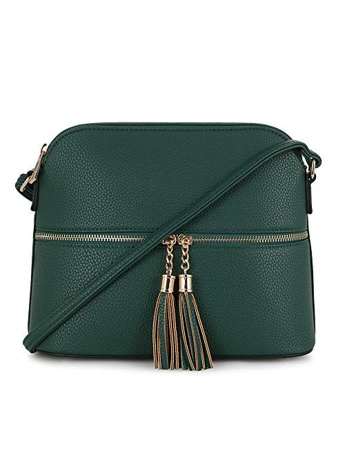 SG SUGU Lightweight Medium Dome Crossbody Bag with Tassel | Zipper Pocket | Adjustable Strap