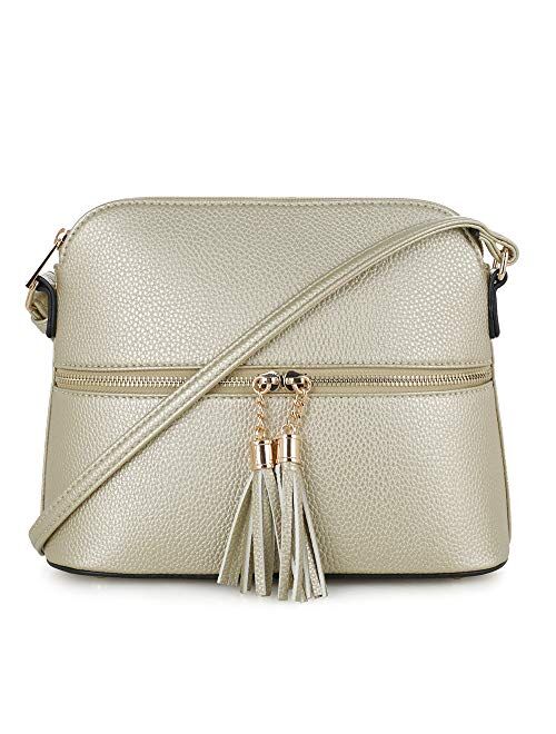 SG SUGU Lightweight Medium Dome Crossbody Bag with Tassel | Zipper Pocket | Adjustable Strap