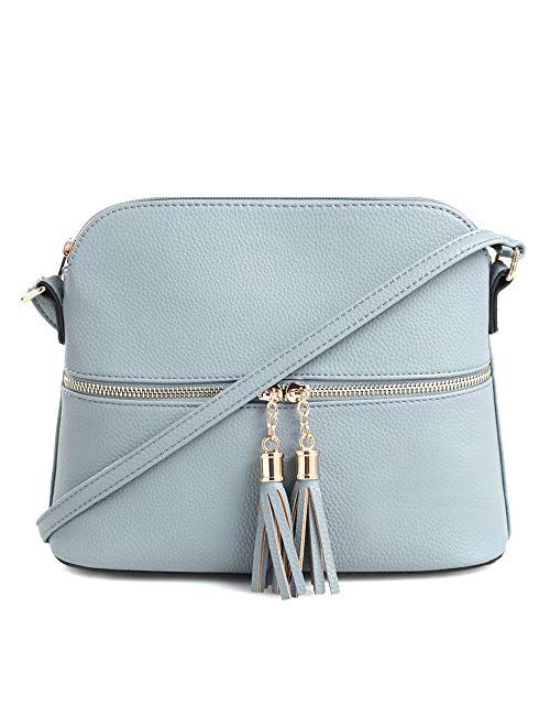 SG SUGU Lightweight Medium Dome Crossbody Bag with Tassel | Zipper Pocket | Adjustable Strap