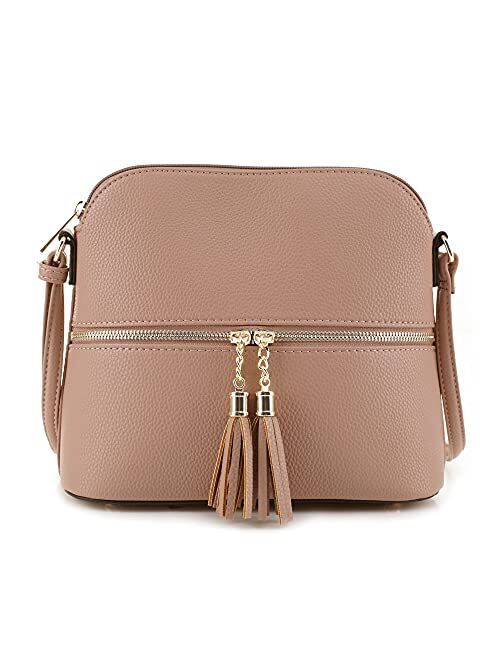 SG SUGU Lightweight Medium Dome Crossbody Bag with Tassel | Zipper Pocket | Adjustable Strap