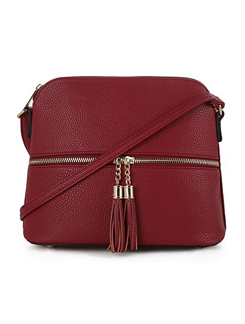 SG SUGU Lightweight Medium Dome Crossbody Bag with Tassel | Zipper Pocket | Adjustable Strap