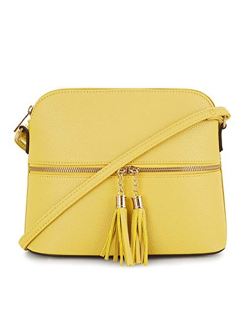 SG SUGU Lightweight Medium Dome Crossbody Bag with Tassel | Zipper Pocket | Adjustable Strap