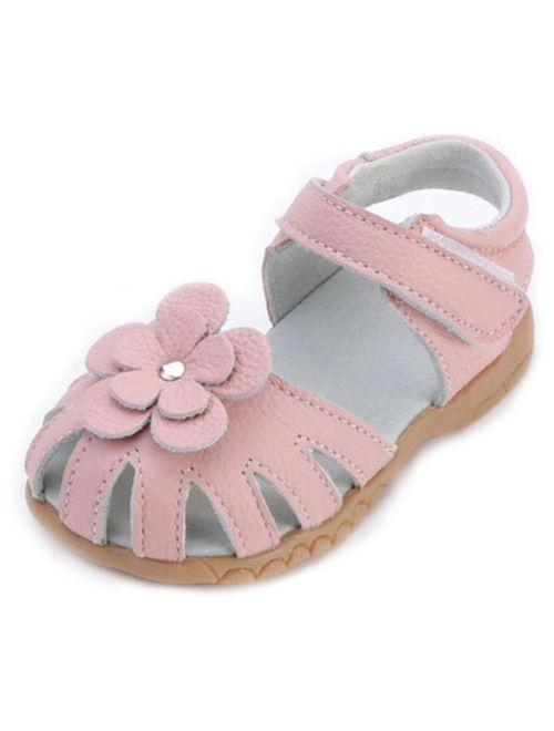 Femizee Girls Genuine Leather Soft Closed Toe Princess Flat Shoes Summer Sandals(Toddler/Little Kid)