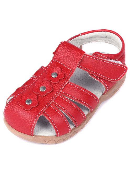 Femizee Girls Genuine Leather Soft Closed Toe Princess Flat Shoes Summer Sandals(Toddler/Little Kid)