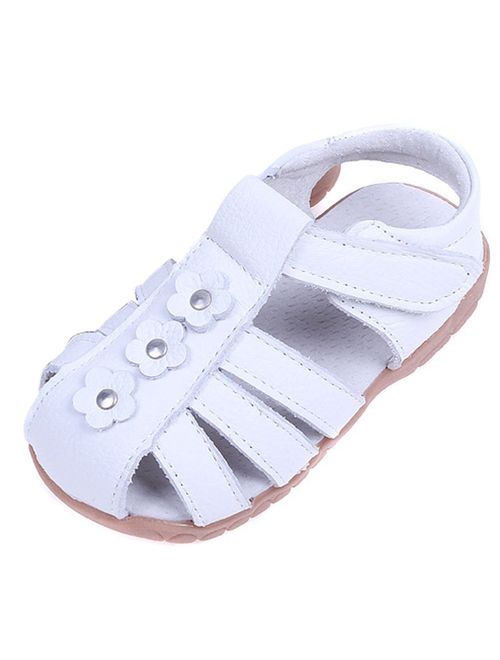 Femizee Girls Genuine Leather Soft Closed Toe Princess Flat Shoes Summer Sandals(Toddler/Little Kid)