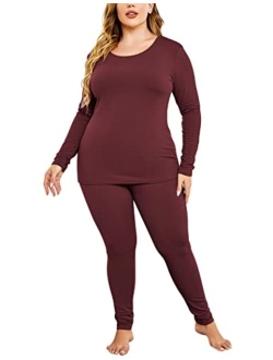 IN'VOLAND Women's Plus Size Thermal Long Johns Sets Fleece Lined 2 Pcs Underwear Top & Bottom Pajama Set