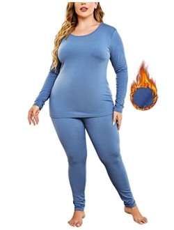 IN'VOLAND Women's Plus Size Thermal Long Johns Sets Fleece Lined 2 Pcs Underwear Top & Bottom Pajama Set
