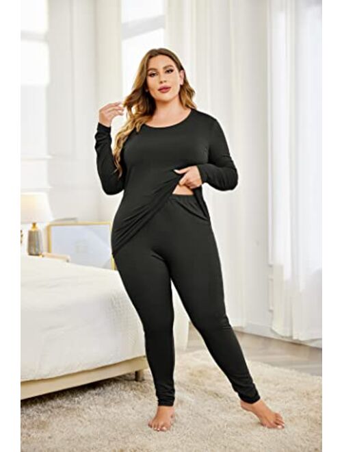 Buy IN'VOLAND Women's Plus Size Thermal Long Johns Sets Fleece Lined 2 Pcs  Underwear Top & Bottom Pajama Set online