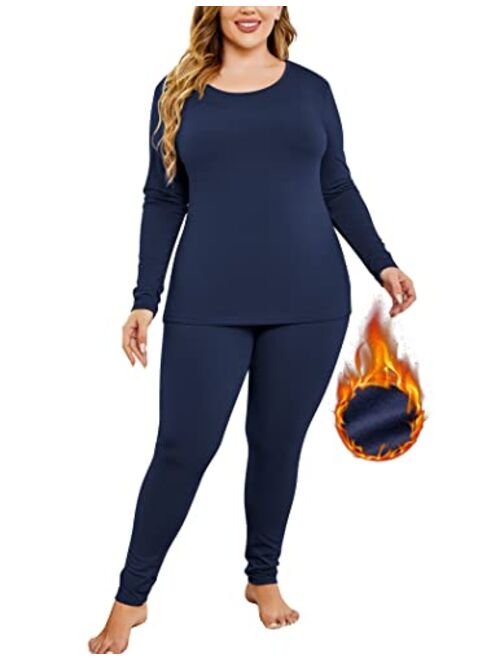 IN'VOLAND Women's Plus Size Thermal Long Johns Sets Fleece Lined 2 Pcs Underwear Top & Bottom Pajama Set