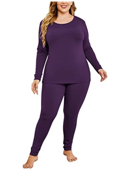 IN'VOLAND Women's Plus Size Thermal Long Johns Sets Fleece Lined 2 Pcs Underwear Top & Bottom Pajama Set