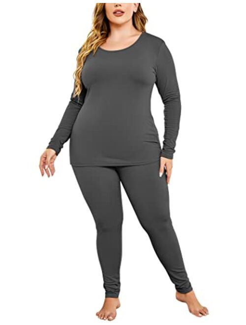 IN'VOLAND Women's Plus Size Thermal Long Johns Sets Fleece Lined 2 Pcs Underwear Top & Bottom Pajama Set