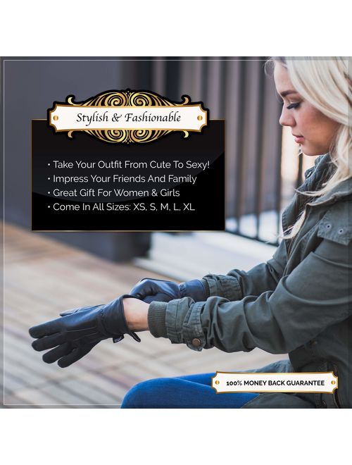 Ladies Warm Winter Gloves Dress Gloves Thermal Lining Geniune Leather Black