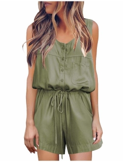 luvamia Women's Casual Short Sleeve Belted Overlay Keyhole Back Jumpsuits Romper