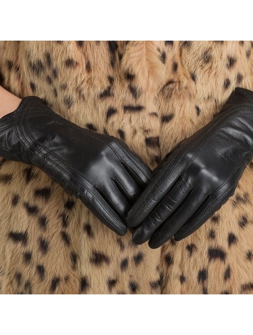 Nappaglo Nappa Leather Gloves Warm Handmade Curve Lambskin for Women