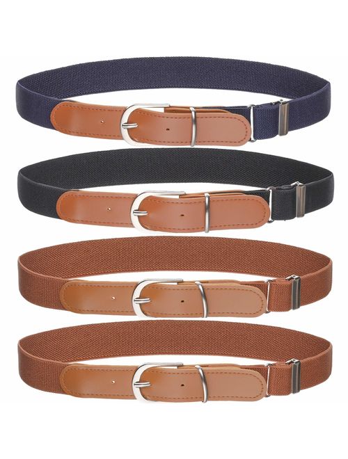 Kids Boys Girls Elastic Belt - Stretch Adjustable Belt for Boys and Girls with Leather Loop Belt Pack of 4 By Kajeer