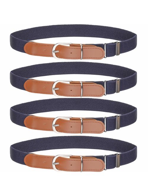 Kids Boys Girls Elastic Belt - Stretch Adjustable Belt for Boys and Girls with Leather Loop Belt Pack of 4 By Kajeer