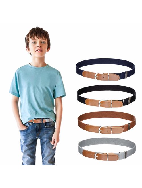 Kids Boys Girls Elastic Belt - Stretch Adjustable Belt for Boys and Girls with Leather Loop Belt Pack of 4 By Kajeer