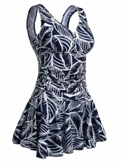 MiYang Women's Plus-Size Flower Printing Shaping Body One Piece Swim Dresses Swimsuit