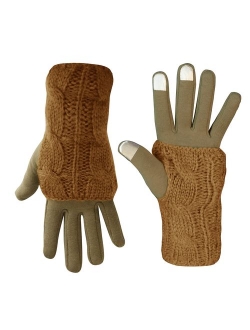 Peach Couture Classic Cable Knit Plush Fleece Lined Double Layer Winter Gloves