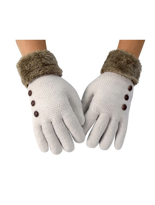 Peach Couture Classic Cable Knit Plush Fleece Lined Double Layer Winter Gloves