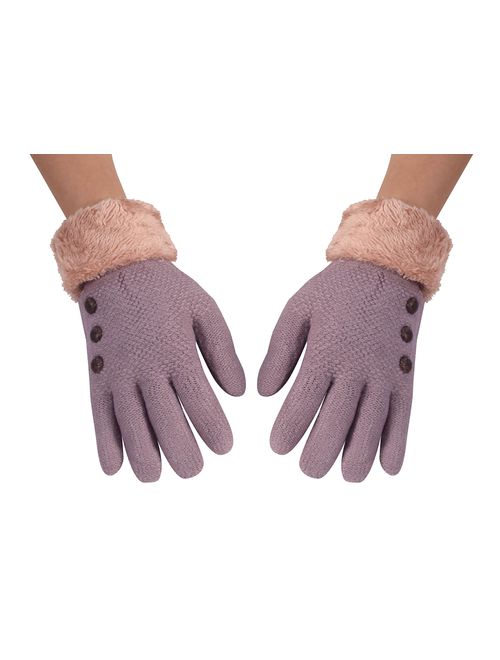 Peach Couture Classic Cable Knit Plush Fleece Lined Double Layer Winter Gloves