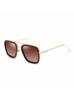 Vintage Aviator Square Sunglasses for Men Women Gold Frame Retro Brand Designer Classic Tony Stark Sunglasses