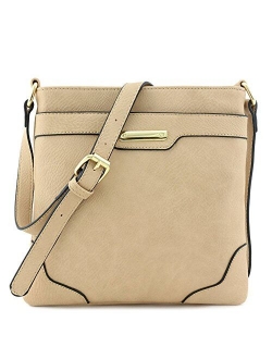 Medium Size Solid Modern Classic Crossbody Bag with Gold Plate