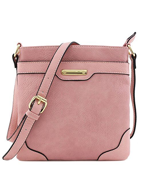 Medium Size Solid Modern Classic Crossbody Bag with Gold Plate