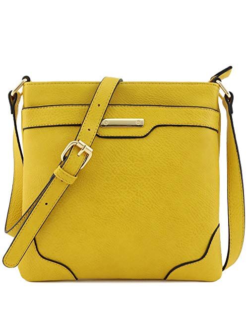 Medium Size Solid Modern Classic Crossbody Bag with Gold Plate