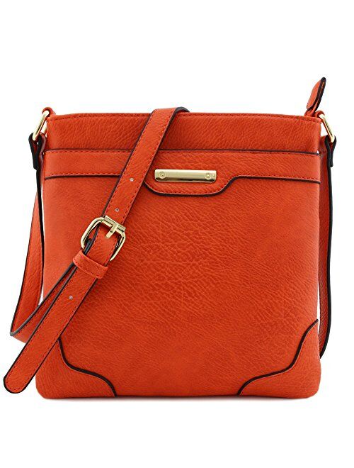 Medium Size Solid Modern Classic Crossbody Bag with Gold Plate