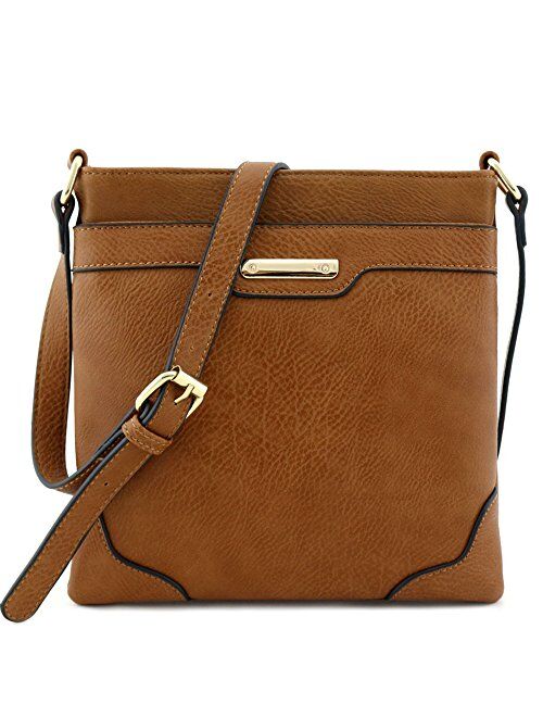 Medium Size Solid Modern Classic Crossbody Bag with Gold Plate