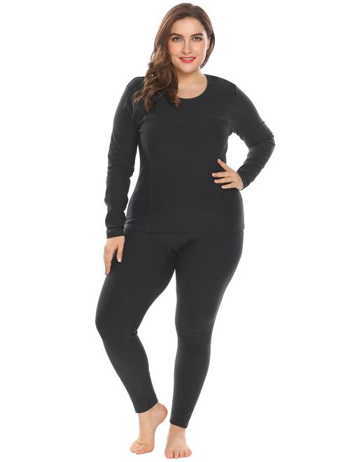 IN'VOLAND Women's Plus Size Thermal Underwear Fleece Lined Long Johns Set Winter Top&Pants Pajama