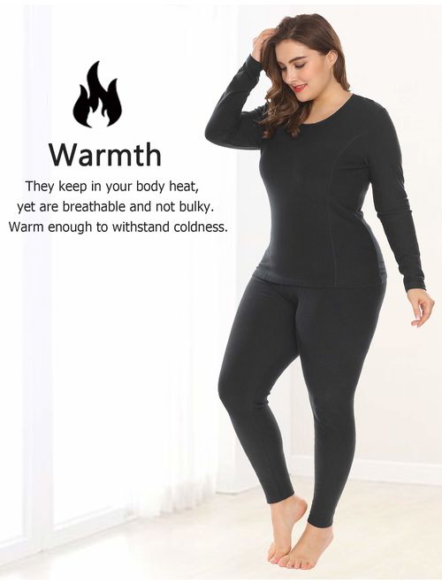 IN'VOLAND Women's Plus Size Thermal Underwear Fleece Lined Long Johns Set Winter Top&Pants Pajama