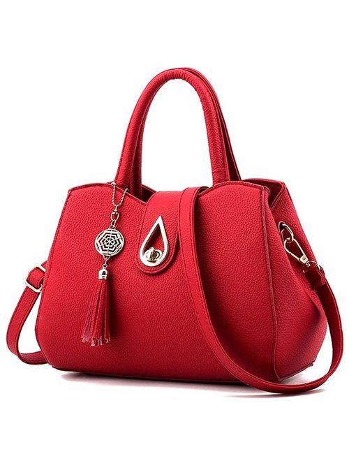 Women PU leather Mini Cute Tote Bags Small Top Handle Satchel Purses Shoulder Tassel Handbags for Ladies