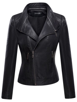 Tanming Women's Faux Leather Moto Biker Short Coat Jacket