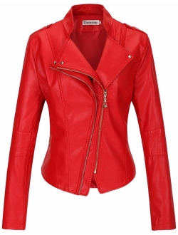 Tanming Women's Faux Leather Moto Biker Short Coat Jacket