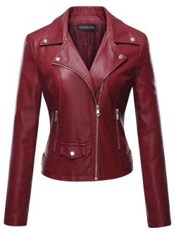 Tanming Women's Faux Leather Moto Biker Short Coat Jacket