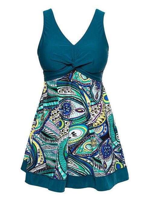 MiYang Women's Plus Size Printing Padded High Waist Swimdress