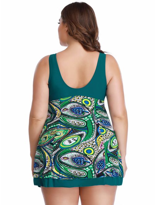 MiYang Women's Plus Size Printing Padded High Waist Swimdress