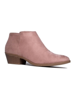 J. Adams Lexy Ankle Boot - Low Stacked Heel Closed Toe Casual Western Bootie