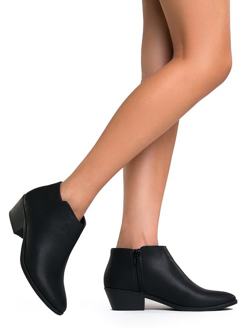 J. Adams Lexy Ankle Boot - Low Stacked Heel Closed Toe Casual Western Bootie