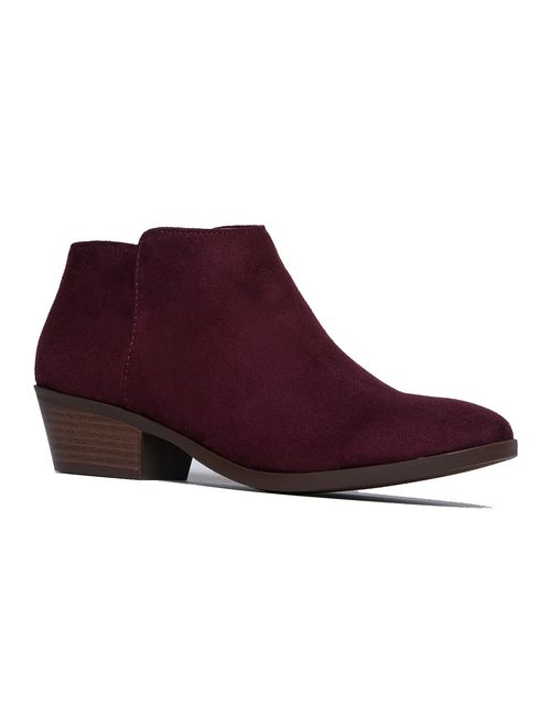 J. Adams Lexy Ankle Boot - Low Stacked Heel Closed Toe Casual Western Bootie