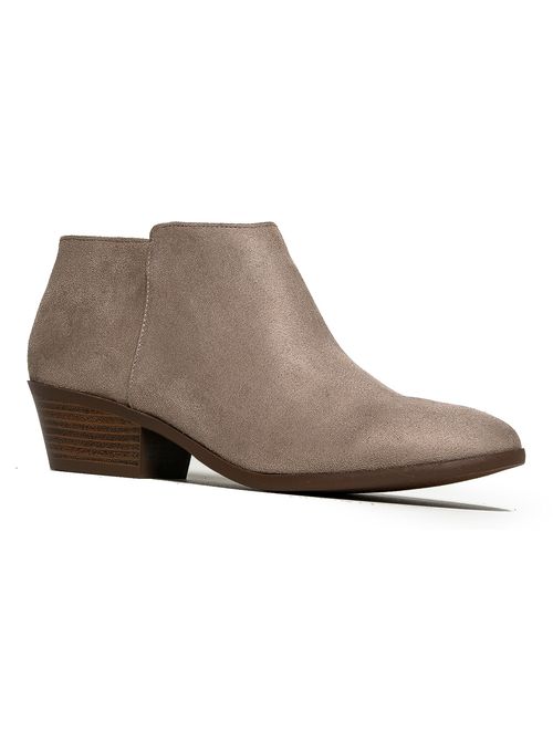 J. Adams Lexy Ankle Boot - Low Stacked Heel Closed Toe Casual Western Bootie