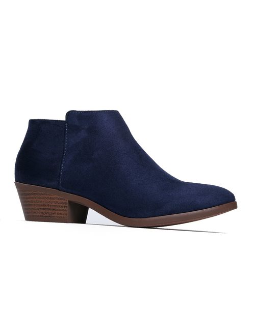 J. Adams Lexy Ankle Boot - Low Stacked Heel Closed Toe Casual Western Bootie