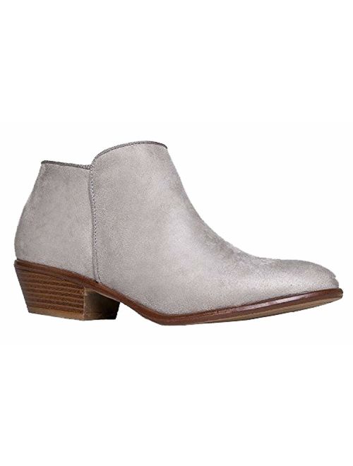 J. Adams Lexy Ankle Boot - Low Stacked Heel Closed Toe Casual Western Bootie