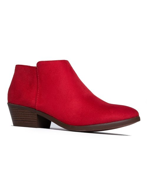 J. Adams Lexy Ankle Boot - Low Stacked Heel Closed Toe Casual Western Bootie