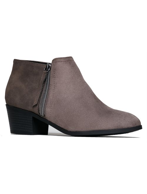 J. Adams Lexy Ankle Boot - Low Stacked Heel Closed Toe Casual Western Bootie