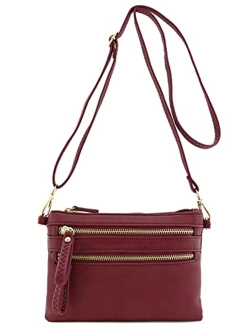 Multi Zipper Pocket Small Wristlet Crossbody Bag