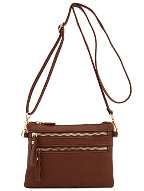 Multi Zipper Pocket Small Wristlet Crossbody Bag